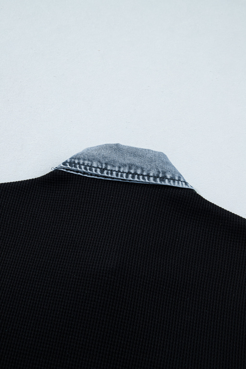 Black Textured Knit Denim Color Block Patchwork Collar Button Down Shirt Dear-Lover Dropshipping Tops/Blouses & Shirts
