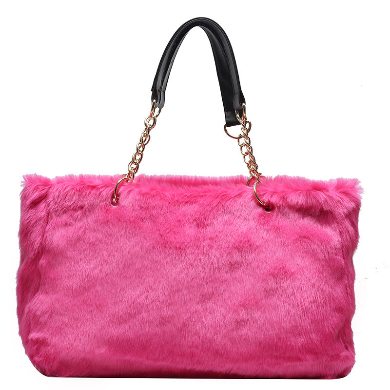 Ladies Large Capacity Plush Faux Fur Tote Bag