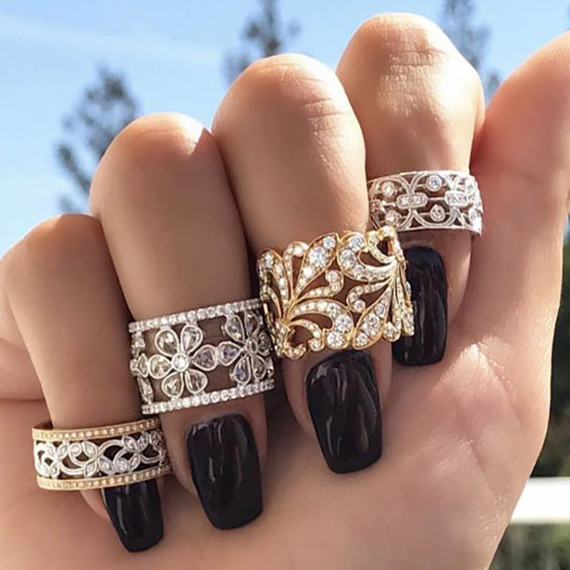 Wide Hollow Floral Rings
