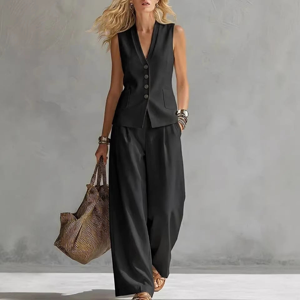 Women’s Sleeveless Linen Tank & Wide Leg Pants Set – Casual 2-Piece Summer Outfit CJ Dropshipping Vest and Pants Set