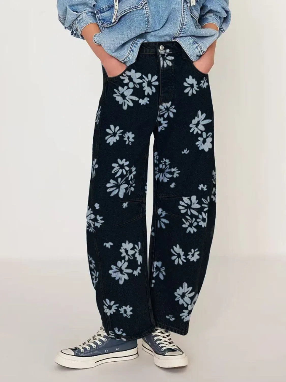 Trendy Printed Wide Leg Jeans Bazarre Mart Pants