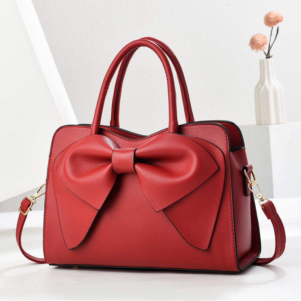 Cute Bow Shoulder Handbag – Women’s PU Leather Crossbody Purse Red 30x10x20 CJ Dropshipping Bow Handbag