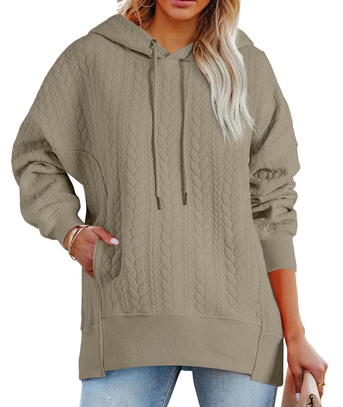 Twist Texture Solid Color Casual Hoodie Sweater