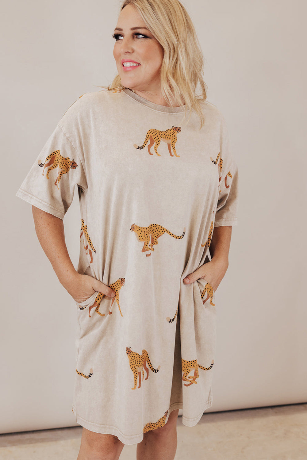 Plus Size Cheetah Print Sleep Tee – Pocketed Drop Shoulder Lounge Nightshirt Dear-Lover Dropshipping Plus Size/Plus Size Dresses/Plus Size Mini Dresses
