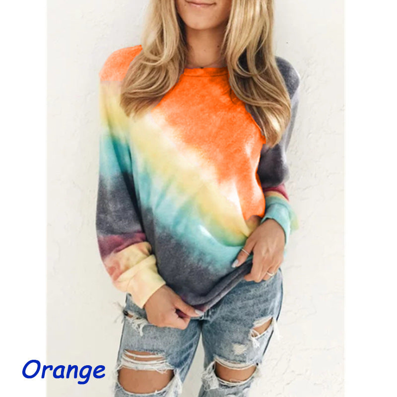 Orange Tie Dye Rainbow Long Sleeve T-shirt 