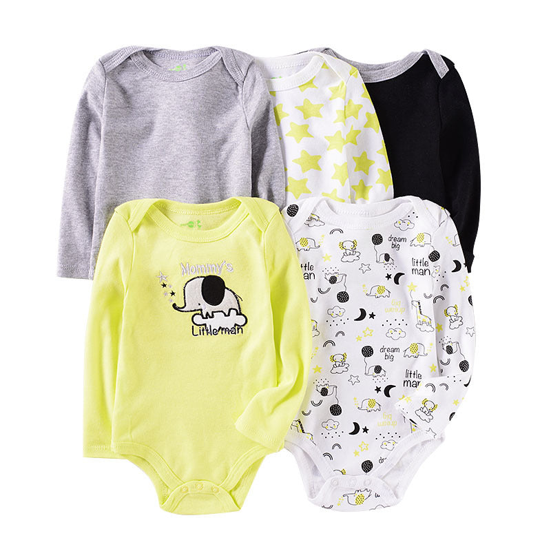 Grey Yellow Black Elephant Onesie 5pk