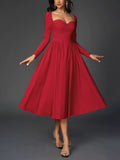 Sweetheart Neckline Long Sleeve A-Line Midi Dress Red Trendsi Sweetheart Neckline Long Sleeve A-Line Midi