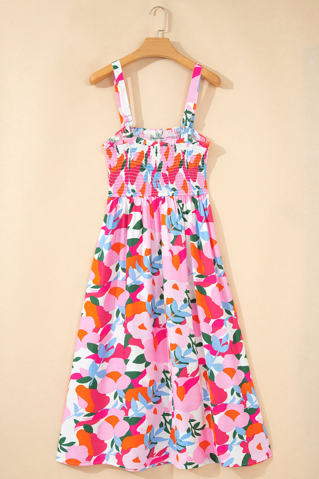 Retro Pink Floral Adjustable Straps Smocked High Waist Sundress Dear-Lover Dropshipping Dresses/Floral Dresses