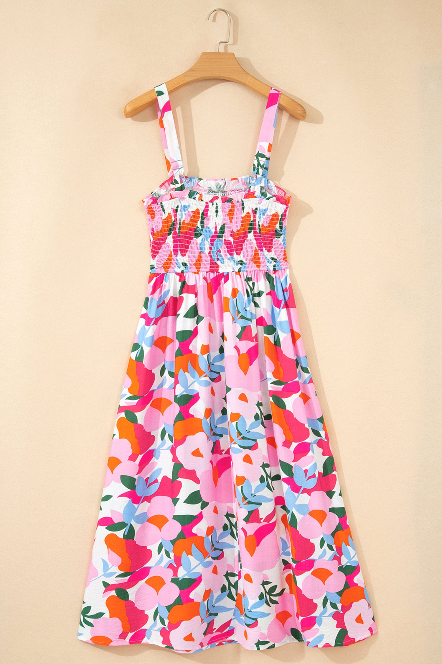 Retro Pink Floral Adjustable Straps Smocked High Waist Sundress Dear-Lover Dropshipping Dresses/Floral Dresses