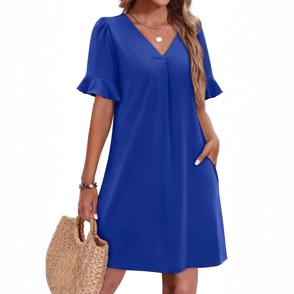 Casual V-neck Ruffled Half Sleeve Dress