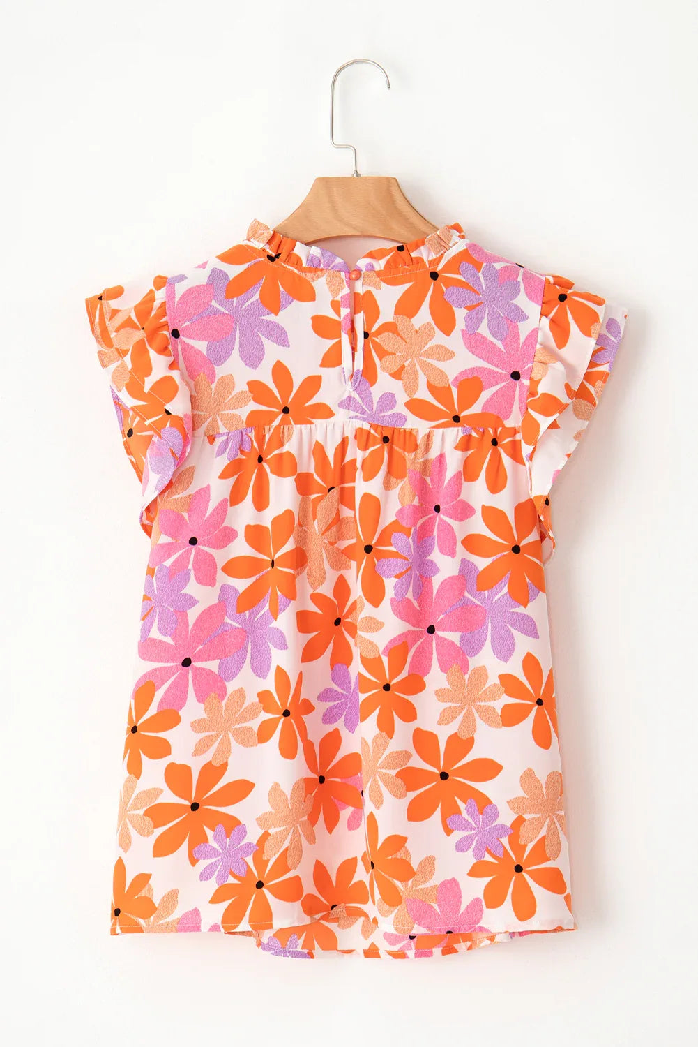 Orange Ruffled Sleeve Smocked Floral Top Bazaare Mart Tops