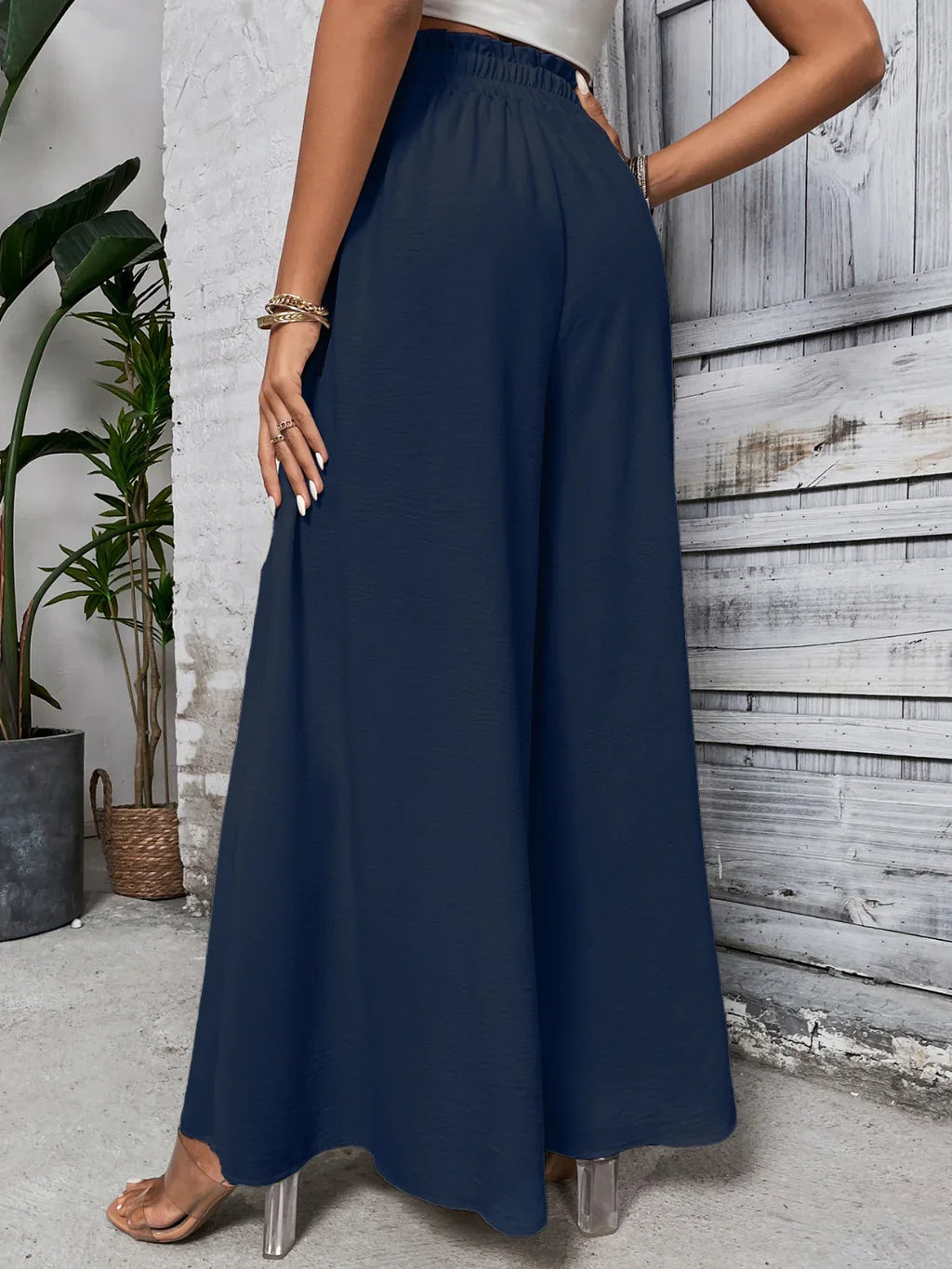 Tied High Waist Wide Leg Pants Bazaare Mart Extra Wide Leg Pants