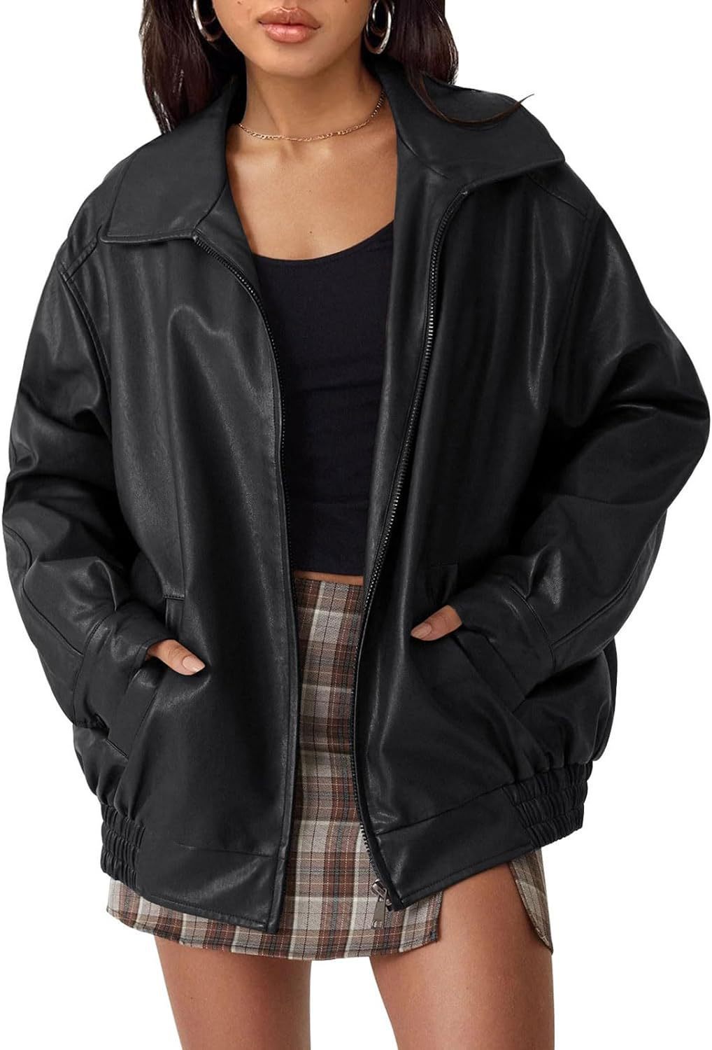 Women's Oversized PU Leather Jacket