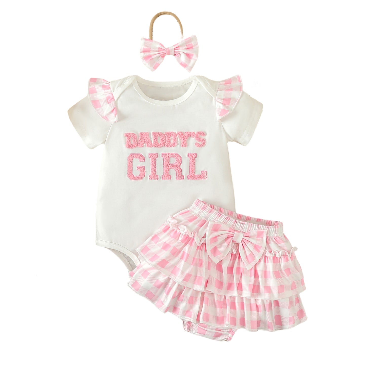 Baby Pink Plaid Short Skirt 3pc Set