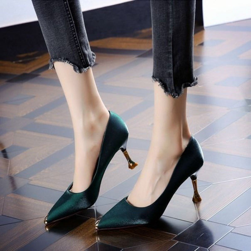 Pointed Toe Satin High Heels Women Stiletto Shoes