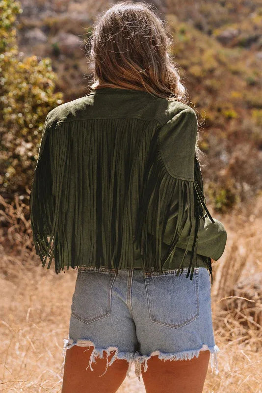 Cropped Fringed Faux Suede Jacket