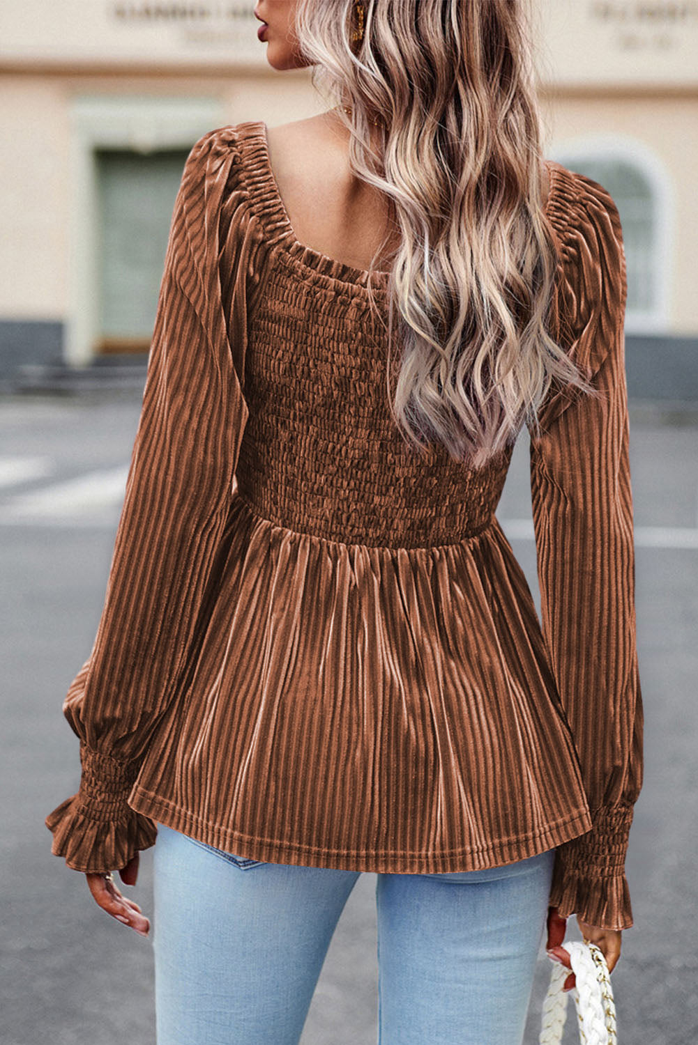 Pink Velvet Long Sleeve Peasant Top