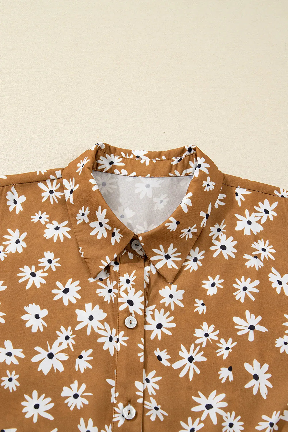 Khaki Daisy Floral Long Bishop Sleeve Dress Bazaare Mart Plus Size/Plus Size Dresses/Plus Size Mini Dresses