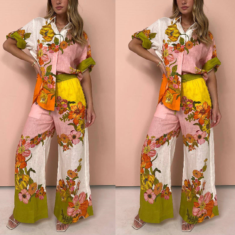 Floral Linen Two-piece Suit