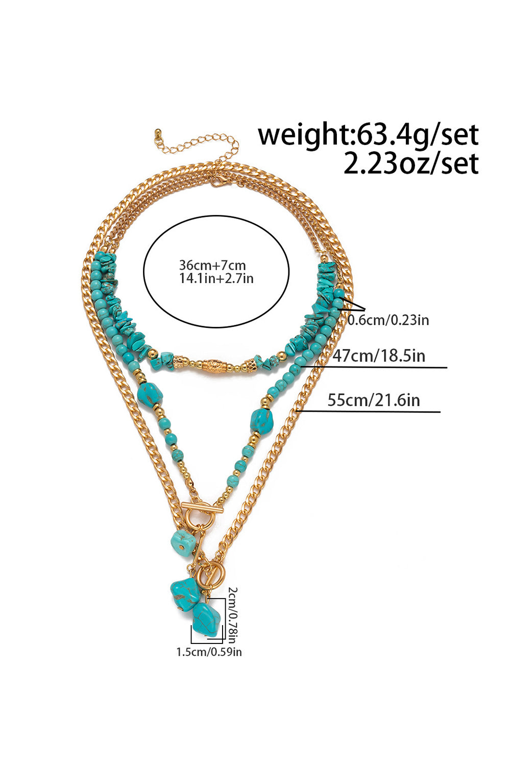 Gold Irregular Turquoise Multi Layer Chain Necklace