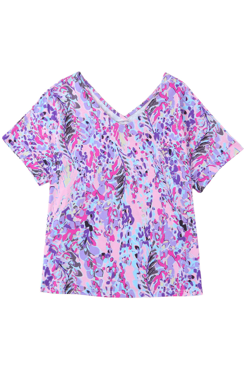 Multicolor Printed 3/4 Sleeve Split Neck Plus Size Tunic Top