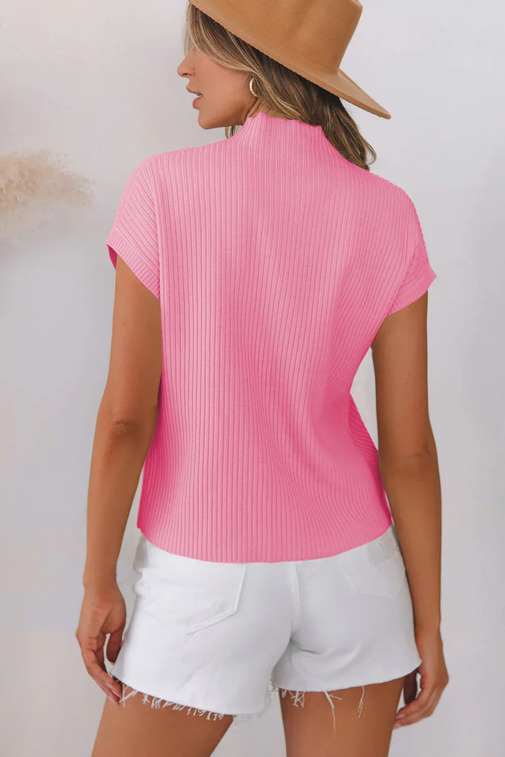 Pink Patch Pocket Ribbed Knit Short Sleeve Sweater Dear-Lover Dropshipping Sweaters & Cardigans/Short Sleeve Sweaters