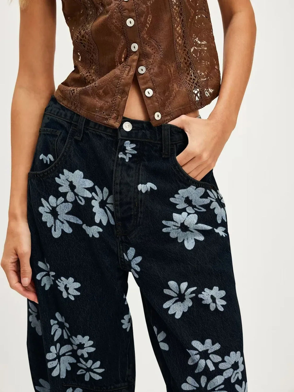 Trendy Printed Wide Leg Jeans Bazarre Mart Pants