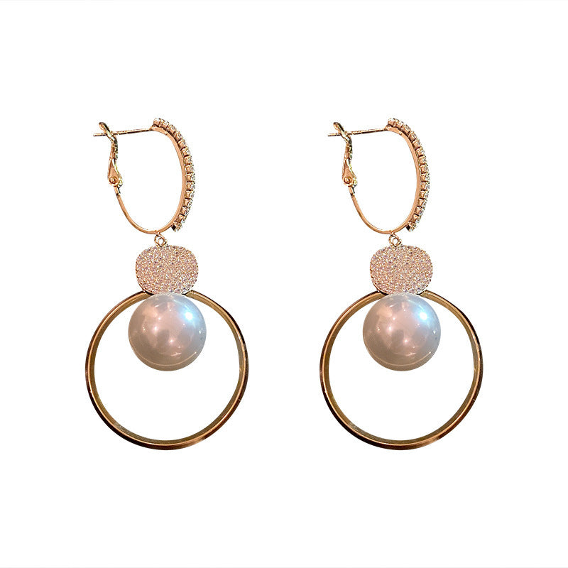High-end Double Hoop Pearl Earrings