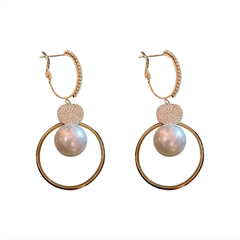 High-end Double Hoop Pearl Earrings bazaare mart Dangle Earrings