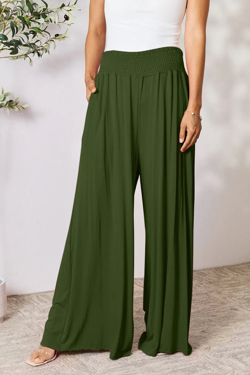Solid Color Rayon Palazzo Pants Army Green Trendsi Palazzo Pants