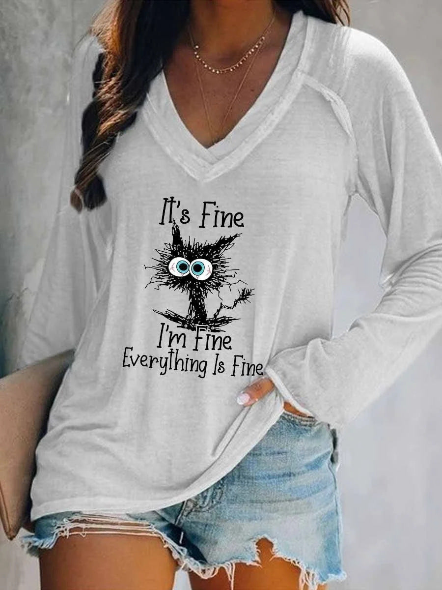 Everything's Fine V-neck Long Sleeve t-Shirt