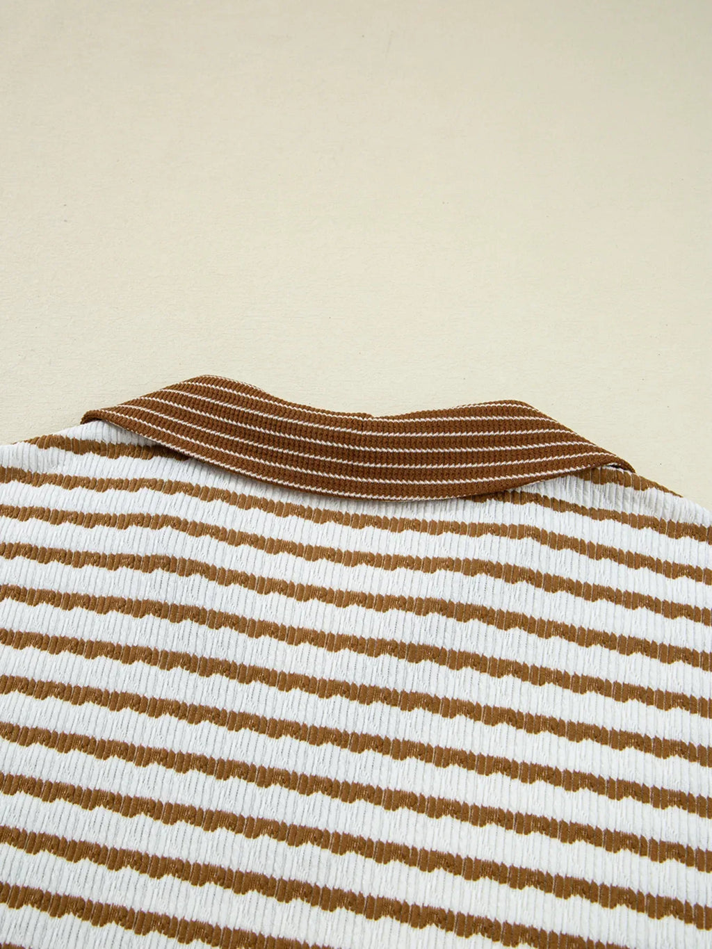 Thin Stripe Collared Baggy Top and Drawstring Pant Set Trendsi Brown Striped Wide Leg Pants Set