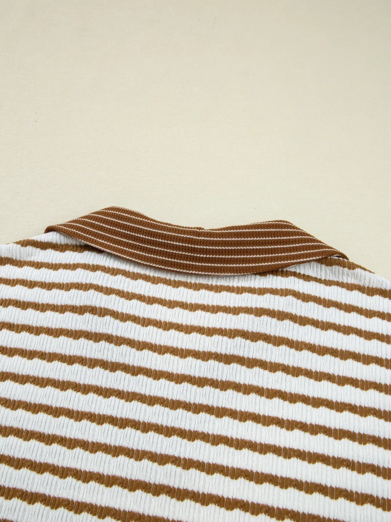 Thin Stripe Collared Baggy Top and Drawstring Pant Set Trendsi Brown Striped Wide Leg Pants Set