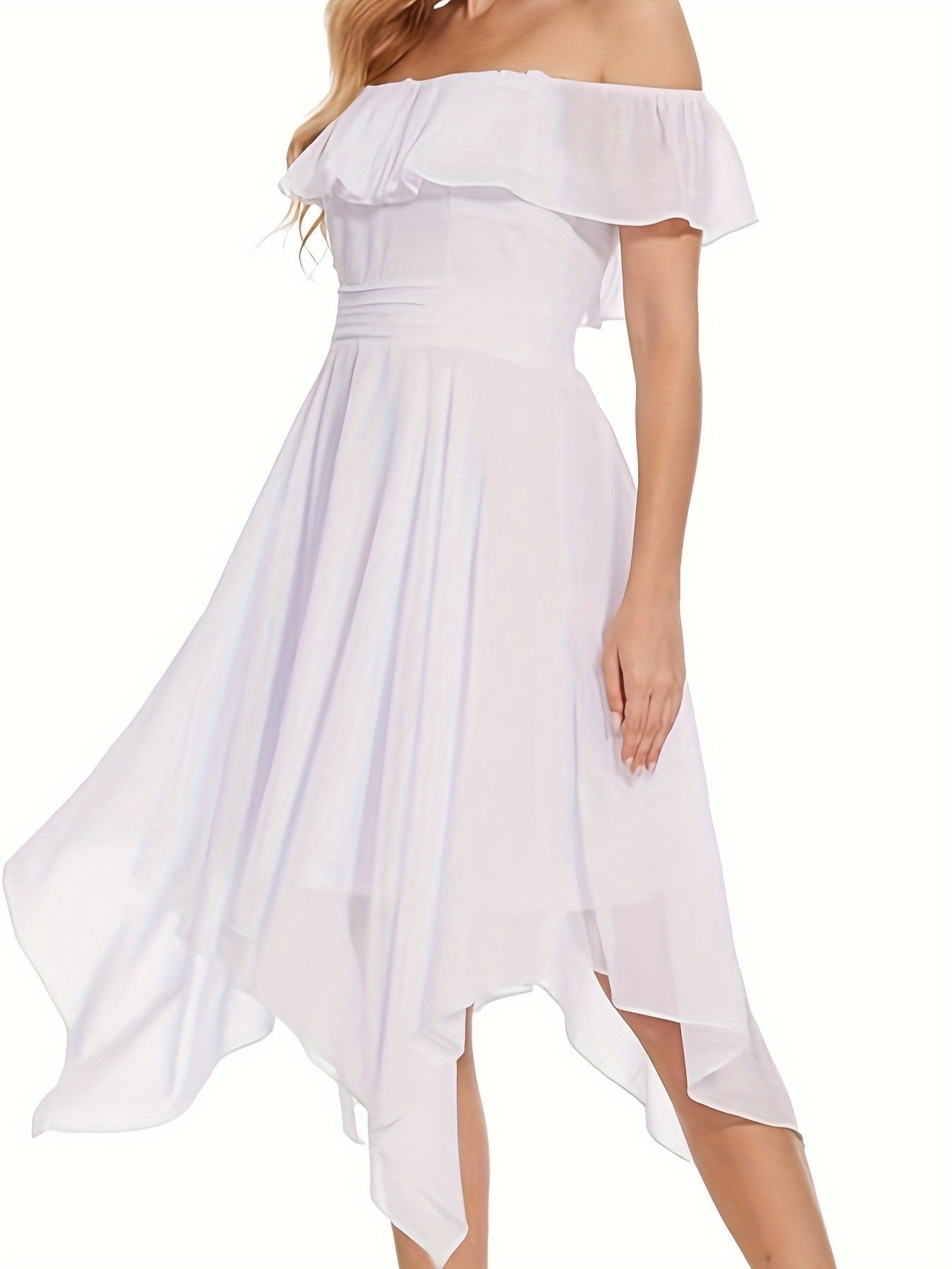 White Flowy Off-the-Shoulder Bride's Dress 
