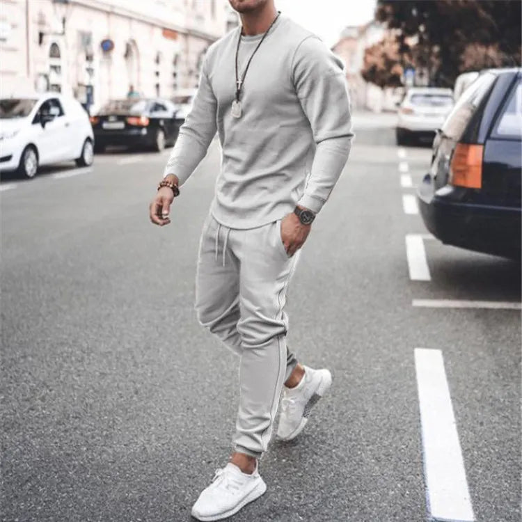 Men's Long Sleeve Top and Pants Set Gray M Bazaare Mart Casual Pants Outfit