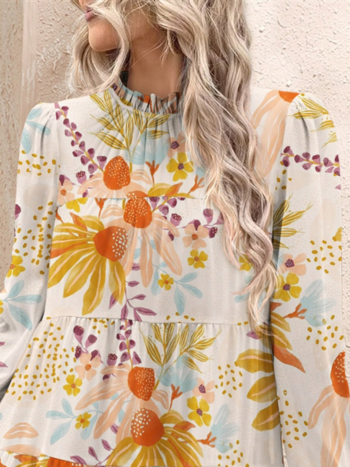 Tiered Floral Long Sleeve Mini Dress