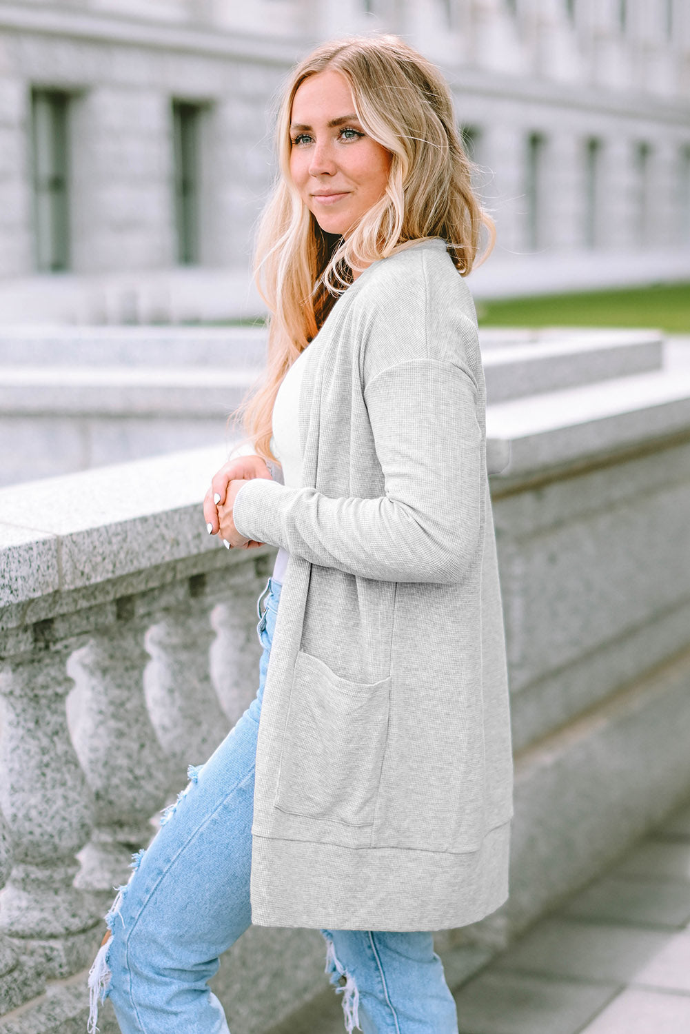 Thermal Knit Pocketed Cardigan