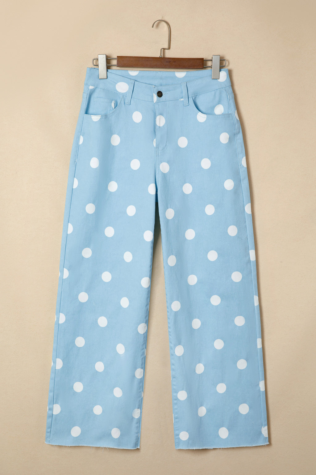 Sky Blue Polka Dot Print Raw Hem Shift Jeans Dear-Lover Dropshipping Bottoms/Jeans