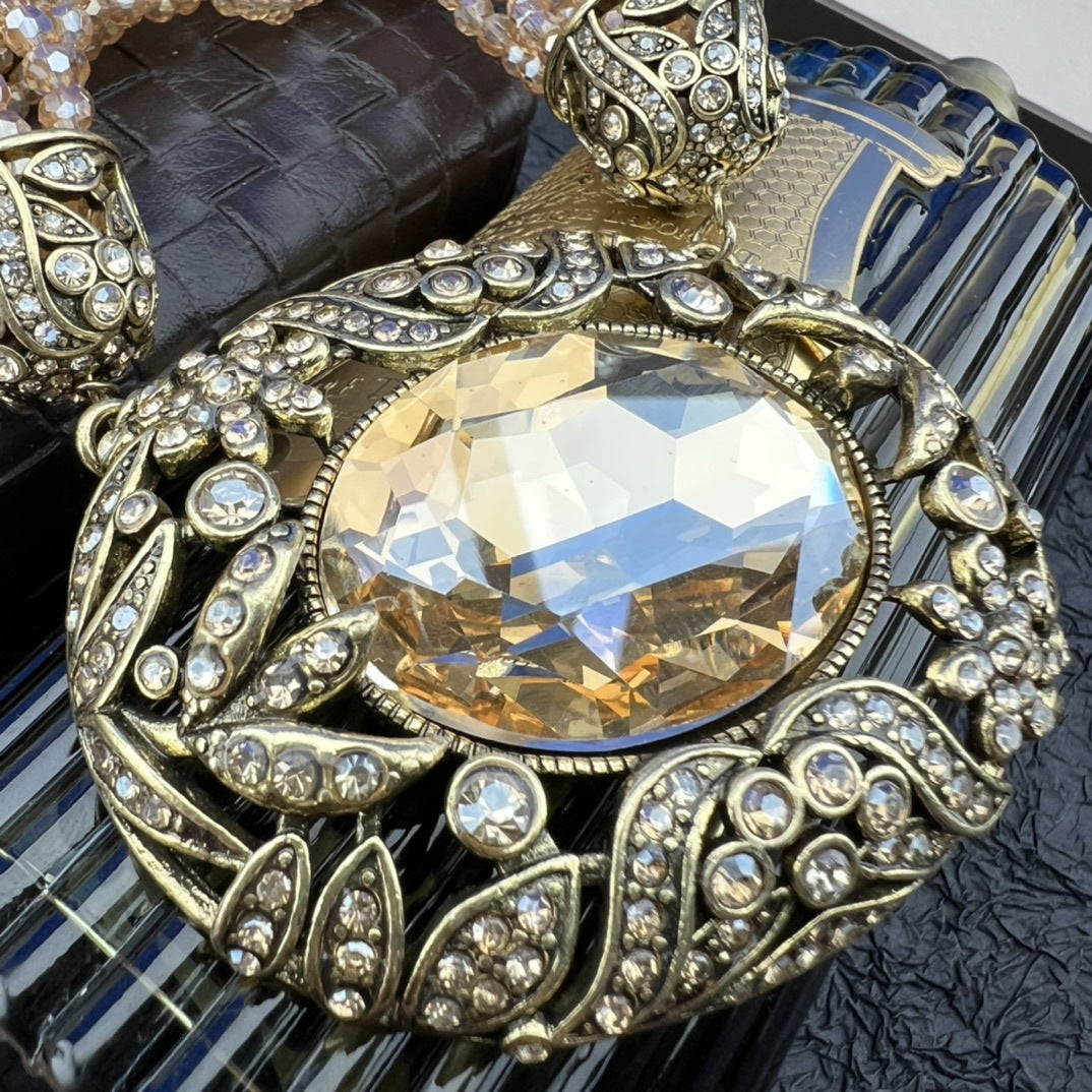 Vintage Giant Rhinestone Inlaid Multi Strand Pearl Necklace