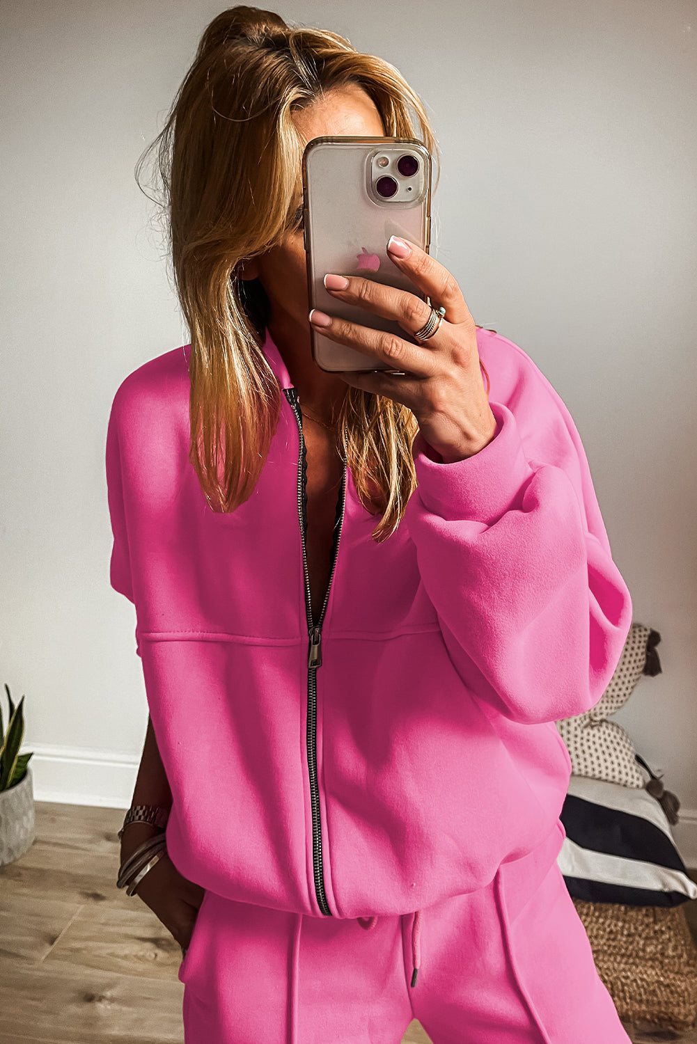 Bold Pink Zip Jacket Pants Set