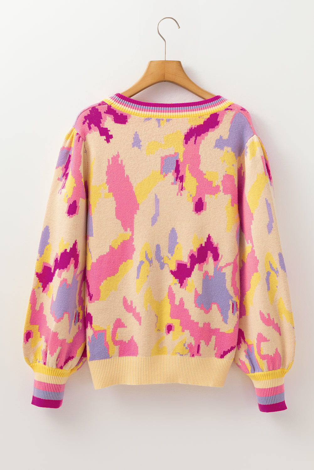Colorful Abstract Balloon Sleeve Sweater