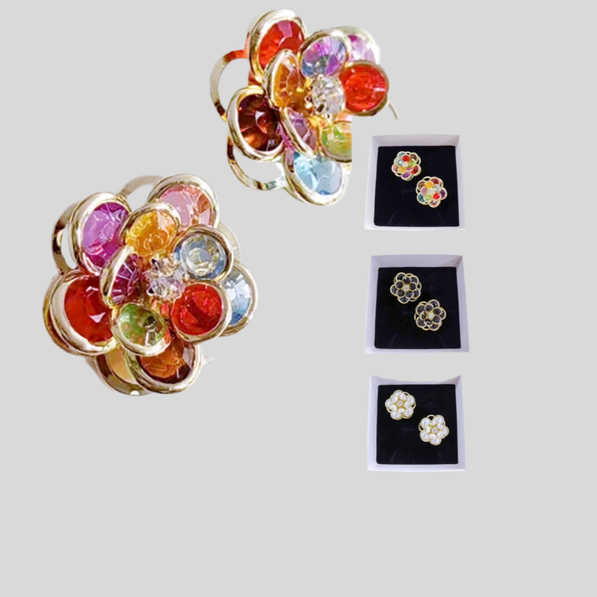 3D Multi Glass Stone Stud Earrings