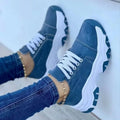 Colorblock Lace-Up Round Toe Platform Sneakers Blue Trendsi Lace-Up Round Neck Platform Sneakers