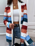 Shiny Color Block Open Front Cardigan Orange-Red Bazaare Mart olor Block Open Front Cardigan