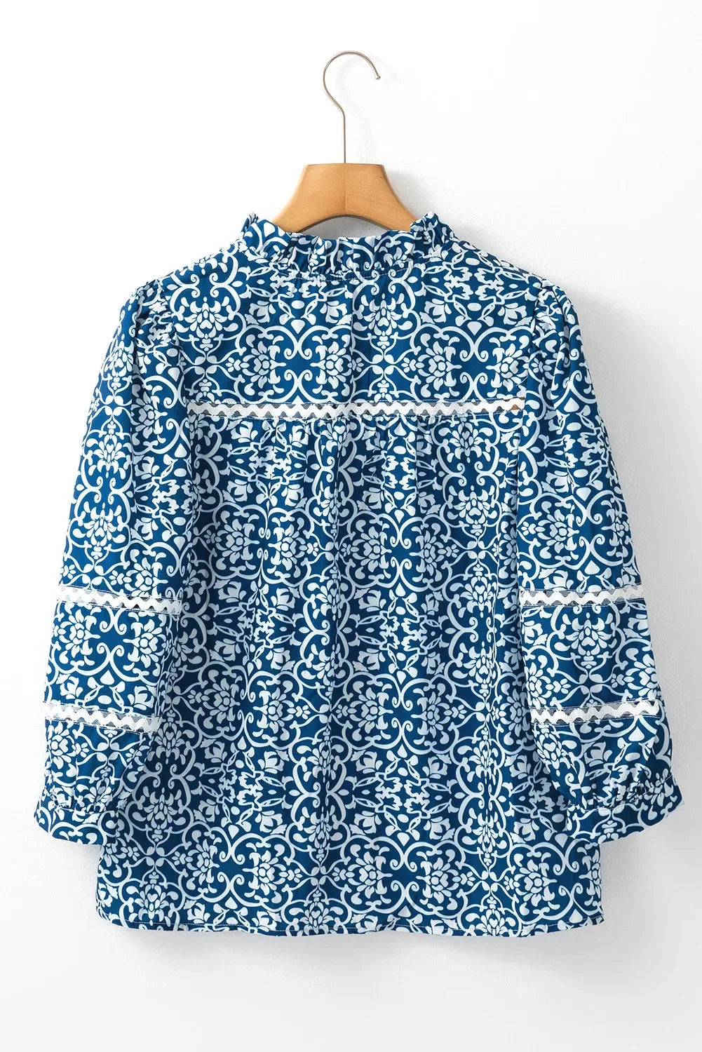 Printed Mock Neck Long Sleeve Blouse Bazarre Mart Blue Floral Blouse