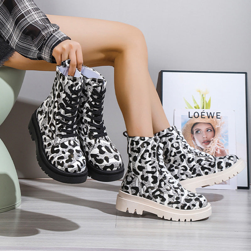 Black & White Leopard Print Platform Boots