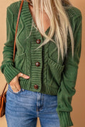 Cable-Knit Button Down V-Neck Cardigan Army Green Bazaare Mart Cable-Knit Button Down V-Neck Cardigan