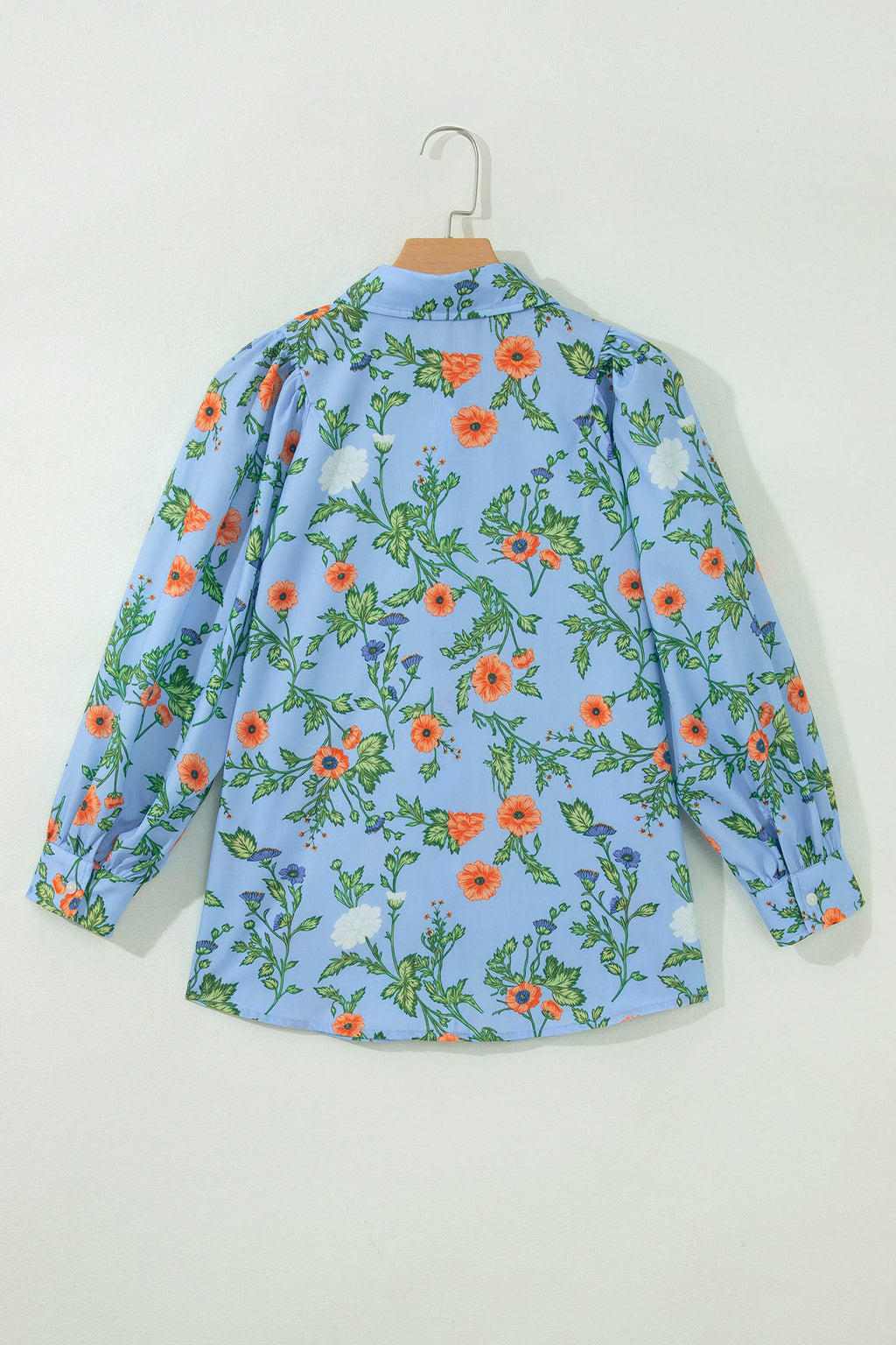 Sky Blue Floral Button-Down Blouse