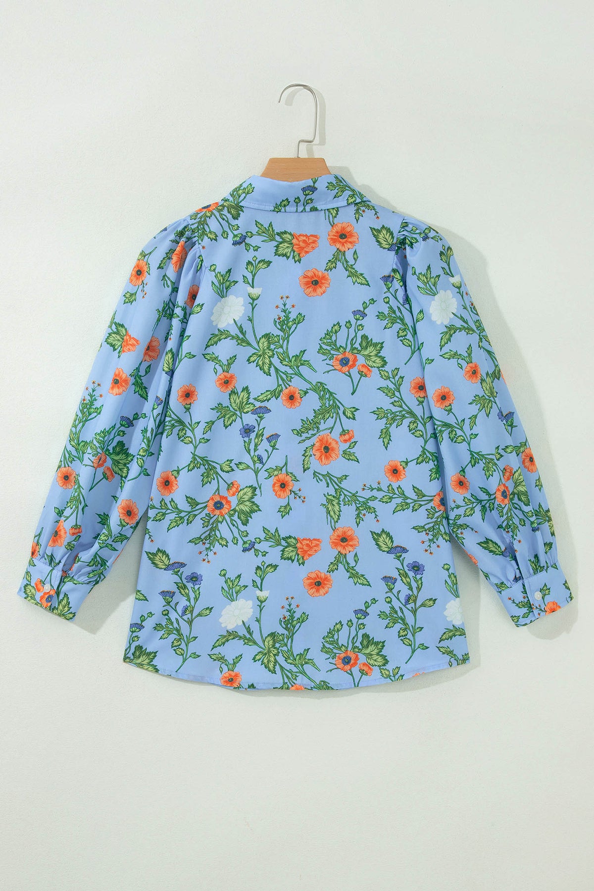 Sky Blue Floral Button-Down Blouse