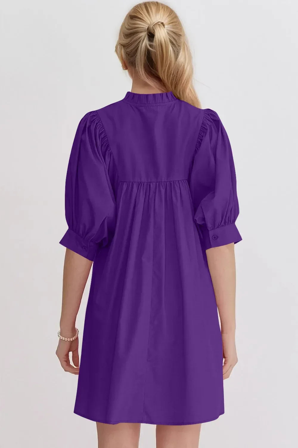 Oh Frill Notched Puff Sleeve Babydoll Mini Dress Bazarre Mart Pink Dress